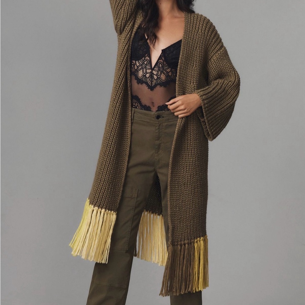 Anthropologie Long Fringe Cardigan Sweater